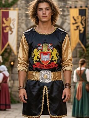 King Arthur Royal Costume Tunic | Black & Gold | Size XL
